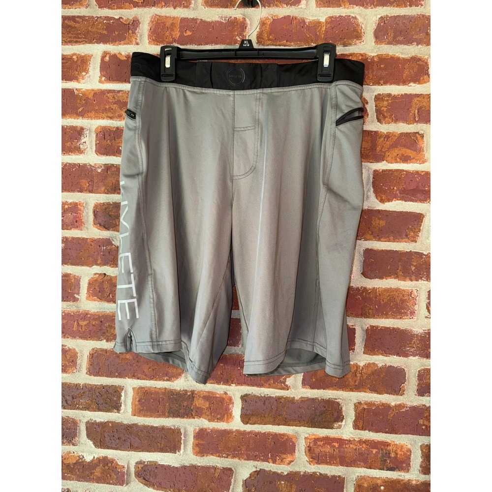 Hylete gray and black zip pocket performance shorts men's large‎